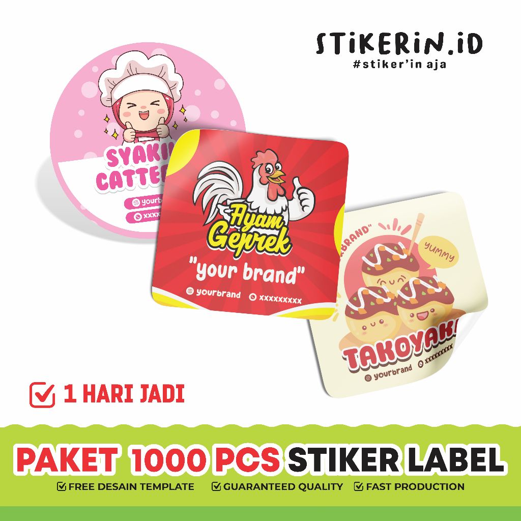

Cetak Stiker Label Kemasan Paket 1000pcs Plus Cutting Satu Hari Jadi