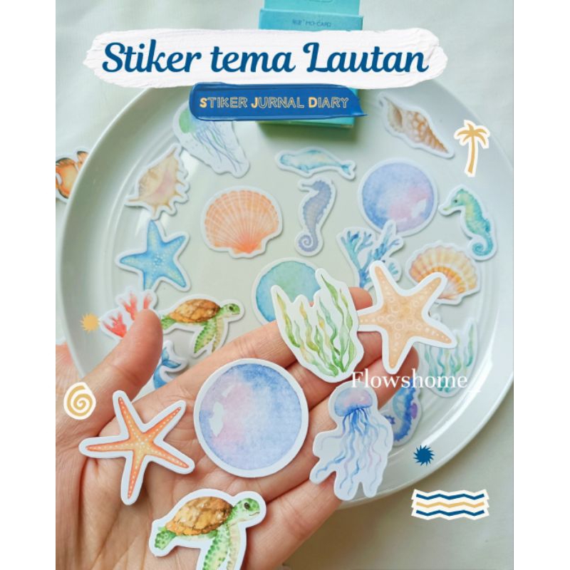 

Stiker hewan laut, Scrapbook Stiker Jurnal Diary Planner Sea Edition