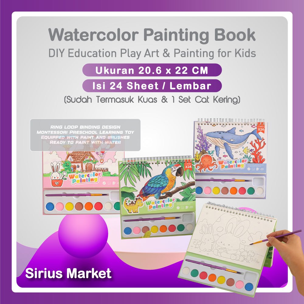 

Watercolor Painting Book Buku Gambar Anak Mewarnai Cat Air Drawing Stationery 24 Lembar