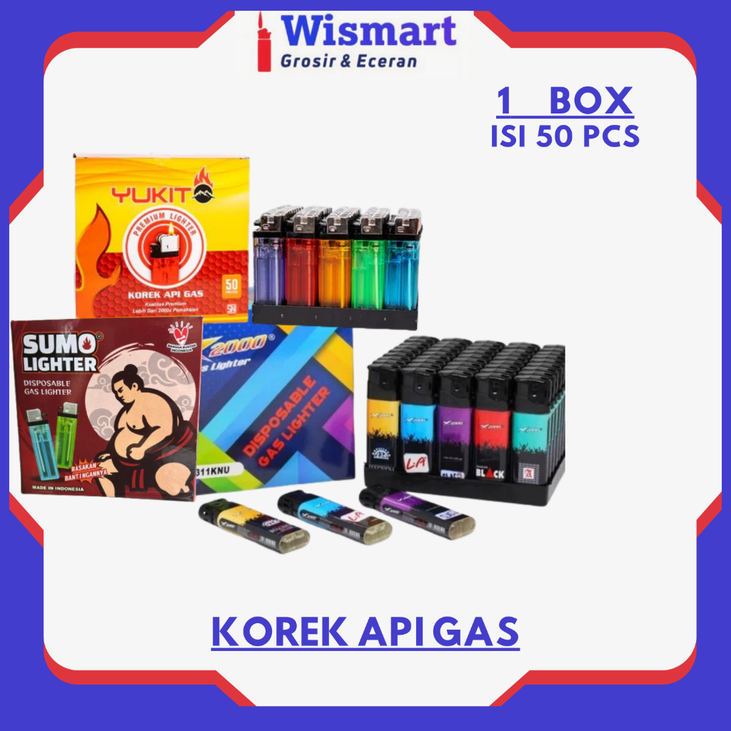 50 Pcs Korek Api Besar Gas Merk X2000/Yukito/Magic