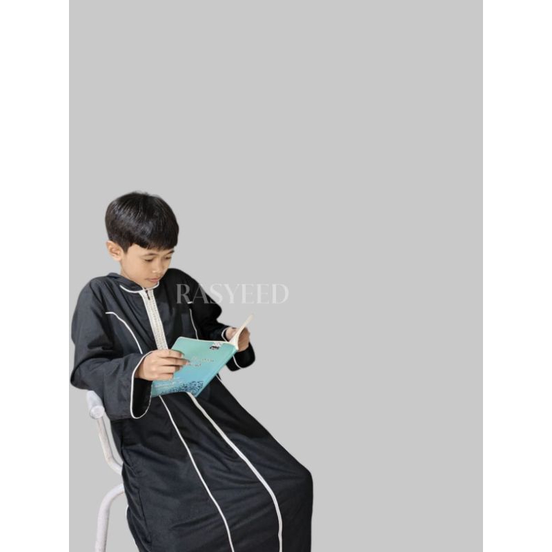 RASYEED | JALLABAH MAROKO | GAMIS HOODIE | GAMIS ANAK 3-14 TAHUN PRIA HITAM