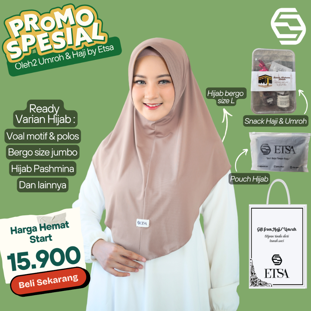 Paket Souvenir Haji & Umroh – Hijab + Air Zam-zam Kurma Kismis Pouch Snack | ETSA Official