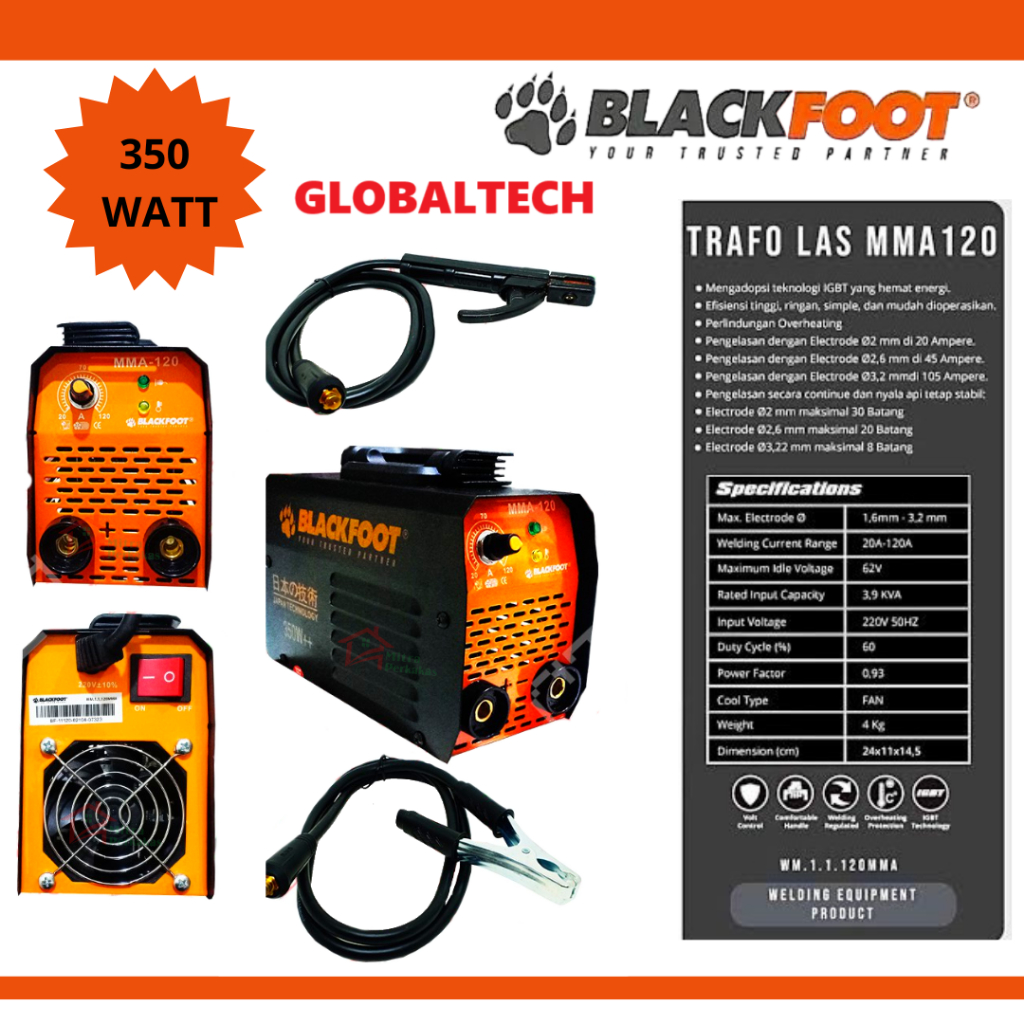 BLACKFOOT TRAVO LAS MMA 120 MESIN LAS 350W TRAFO LAS ASLI BLACKFOOT
