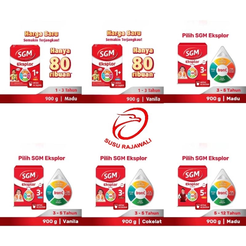 SGM Eksplor 1+ 3+ 5+ dengan IronC Susu Pertumbuhan Rasa Madu Vanila Coklat 900gr