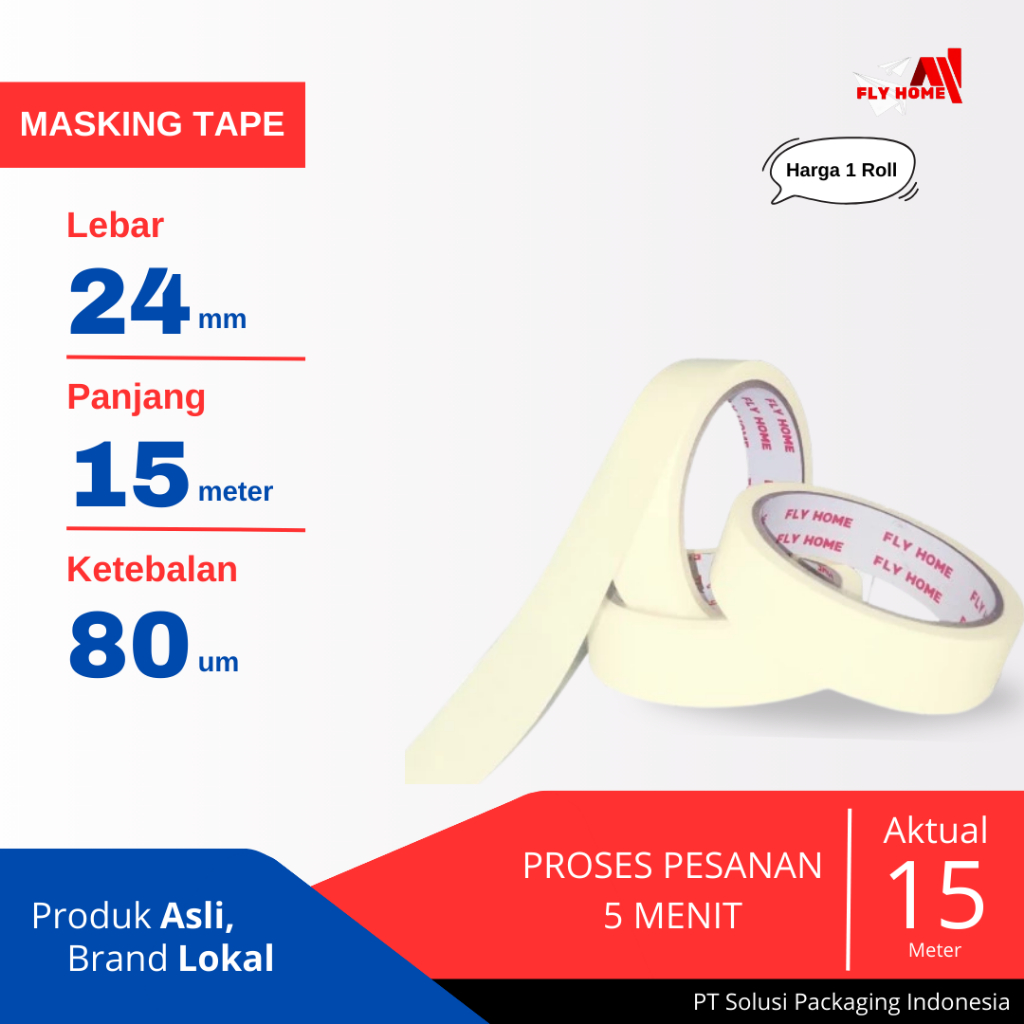

FLYHOME Lakban kertas 1inci 2inci 15meter masking tape