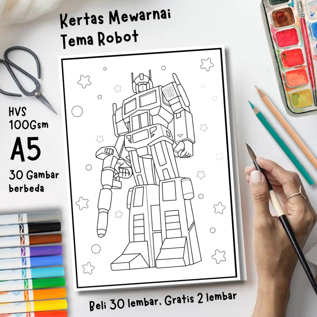 30 Gambar Kertas mewarnai anak / Coloring / Sketsa Tema Robot