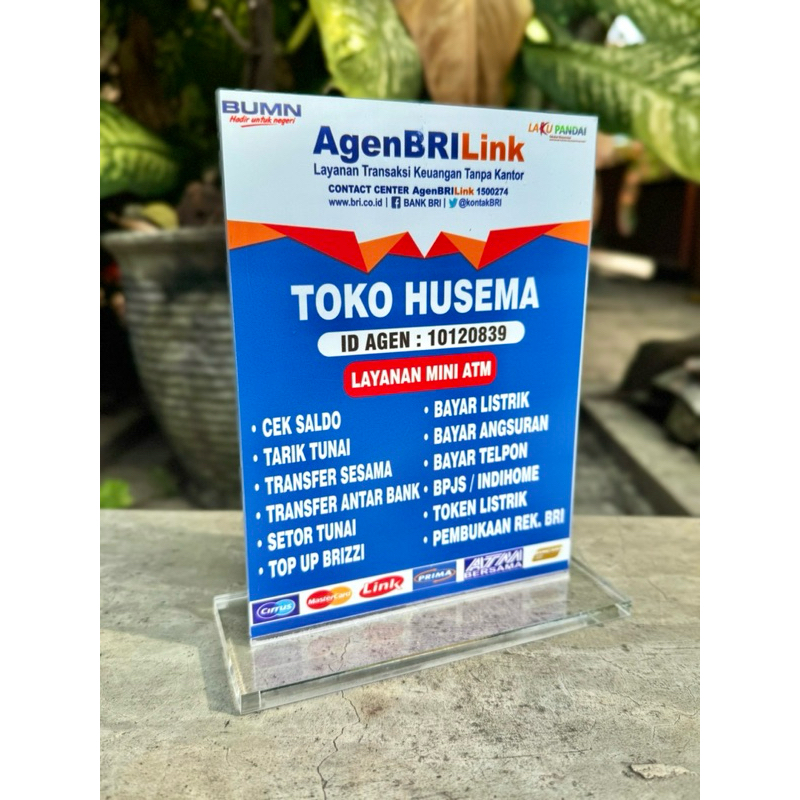 

PAPAN MEJA AKRILIK AGEN BANK BRI BRILINK BRI-LINK BISA CUSTOM NAMA UKURAN 15x20cm BAHAN TEBAL