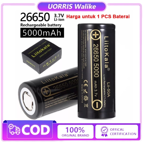 Homeyvibes Battery Lithium 26650 Liitokala 3.7V 0Mah Timbul/Button Top Baru Lii-50A Baterai 26650
