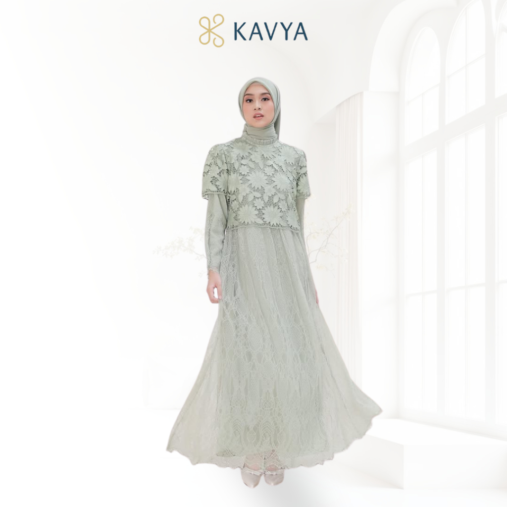 Ameera Dress Wanita Muslim WAP 008 Gamis Brokat Chantilly Mix Prada Elegan Premium