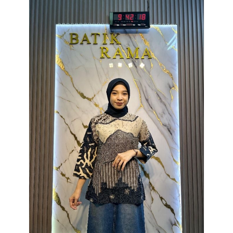 Blouse Batik Atasan Wanita Motif DAUN PUTRI MALU Katun Hakus Lapis Trikot BY BATIK RAMA
