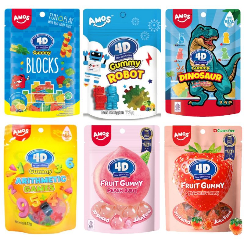 

AMOS 4D Gummy Blocks permen jelly bisa di susun baru dino peach arithmetic angka dan robot strawberry