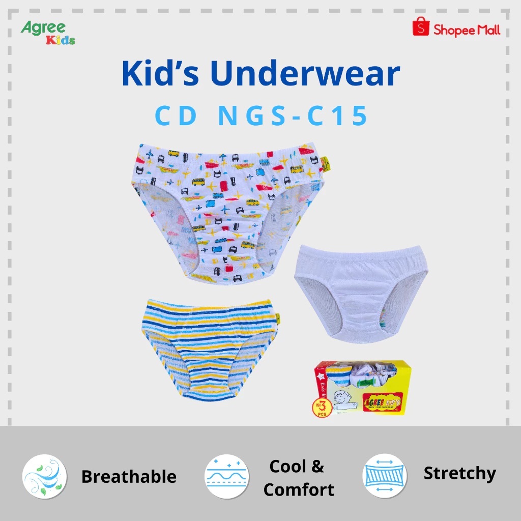 ( 3pc ) CD Agree NGS C15 | Celana Dalam Anak Motif Print Karet Kerut | Agree Kids - May Yasmine