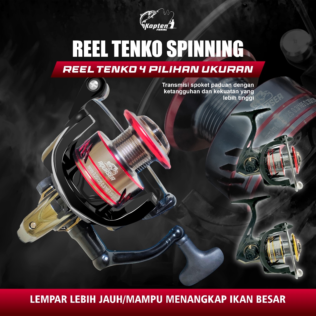 KaptenFishing Reel Pancing Tenko Spinning Katrol Kerekan Aluminium Reel Fishing