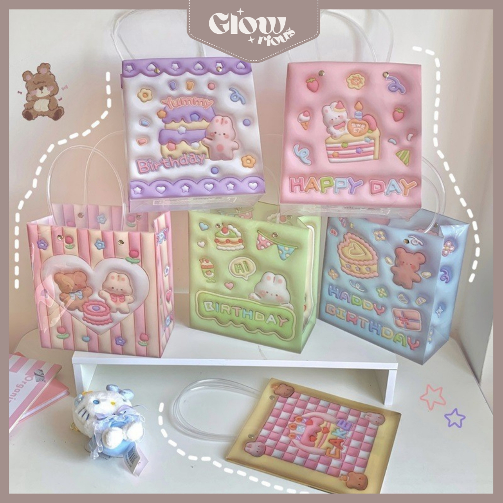 

GR Plastik Bag Tote Bag Tahan Air Tas Kado Hadiah Ulang Tahun Kartun Bear Paper Bag Aesthetic ST02