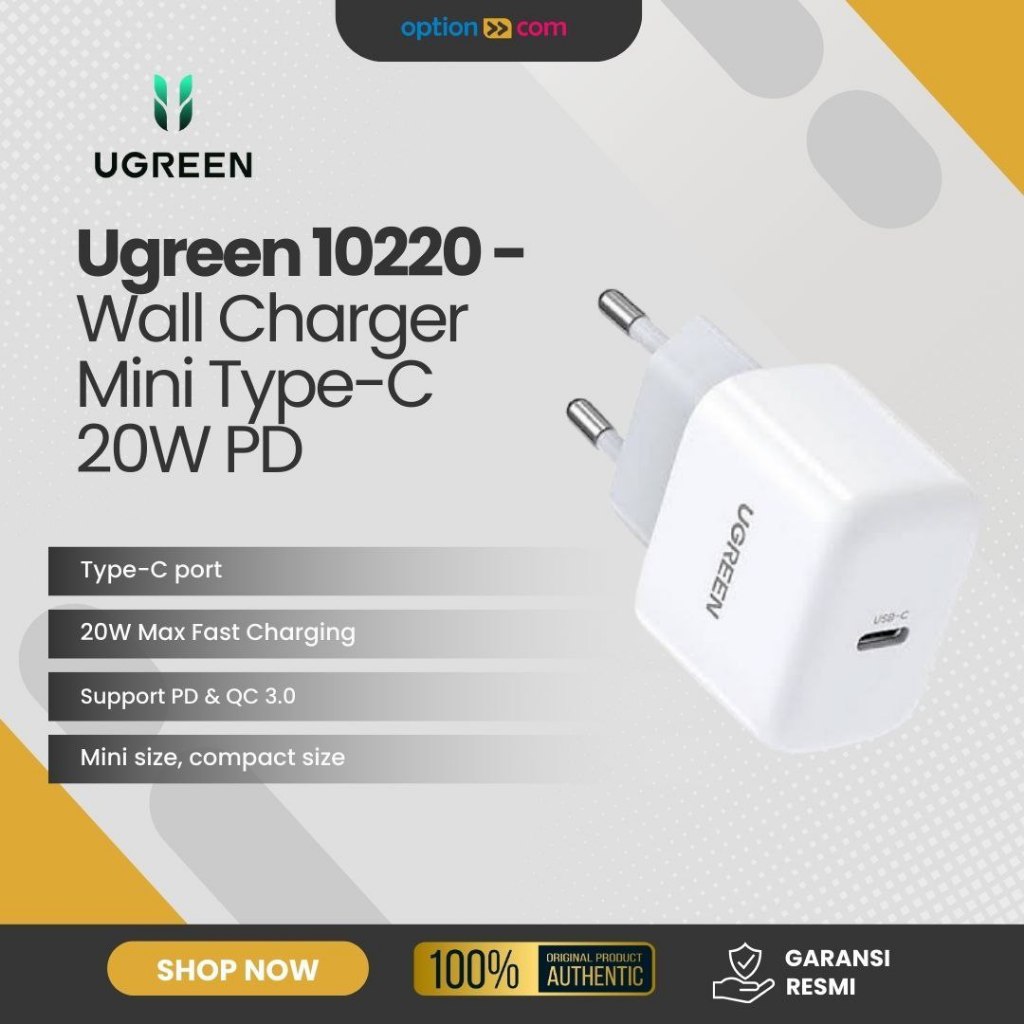 UGREEN USB Wall Charger USB-C 20W Mini PD Kepala Cas ugreen 10220