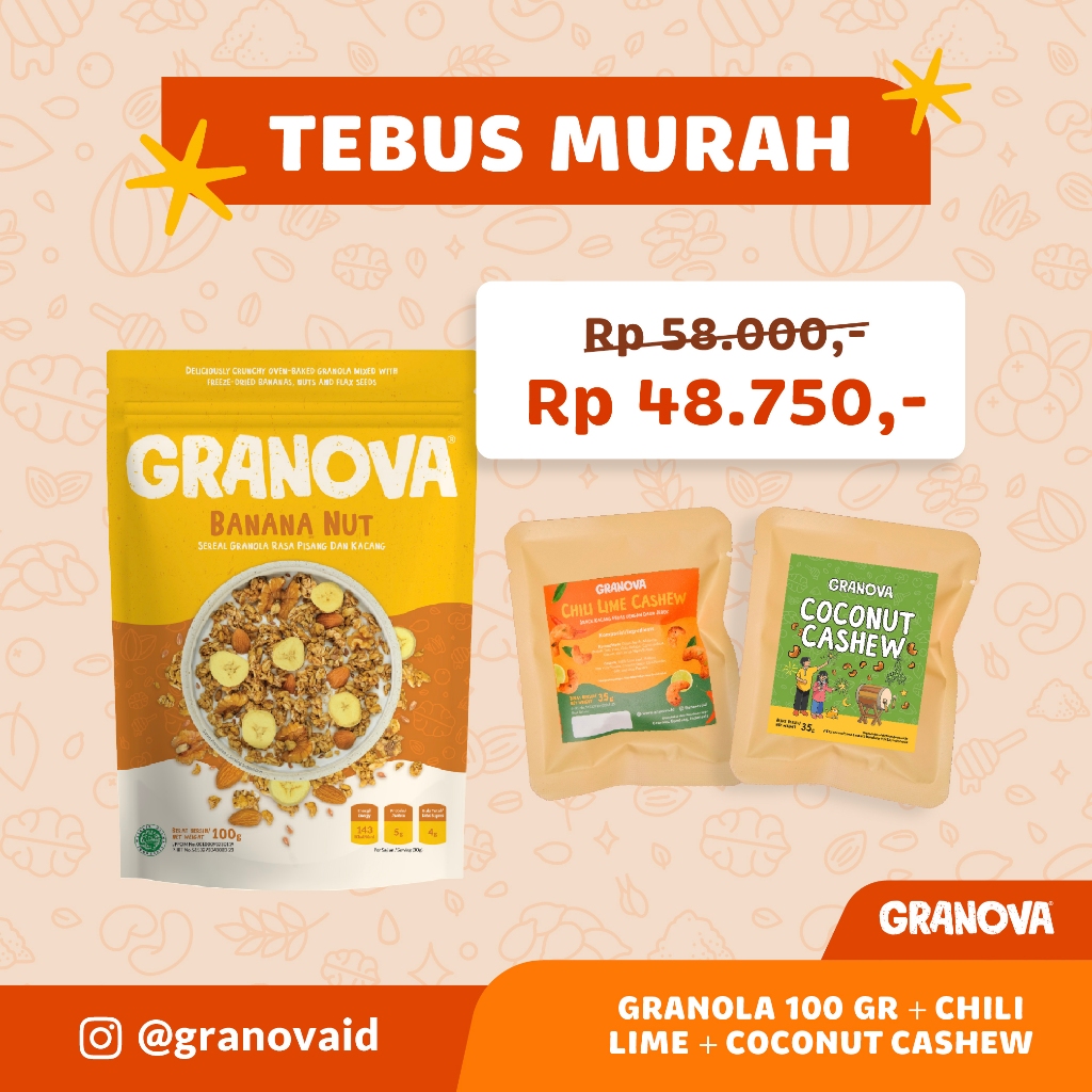 

Granova - Granola Banana Nut (Pisang & Kacang) 100gr / 270gr - Sereal, Sarapan Sehat, Halal