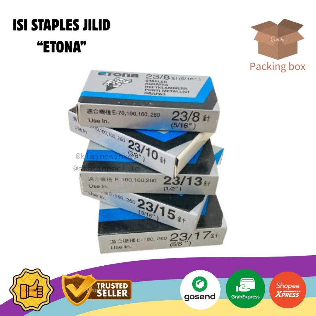 

[ 1 PACK ] Refil Staples Jilid ETONA Isi Stapler Jilid Type Ukuran 23/8 I 23/10 I 23/13 I 23/15 I 23/17