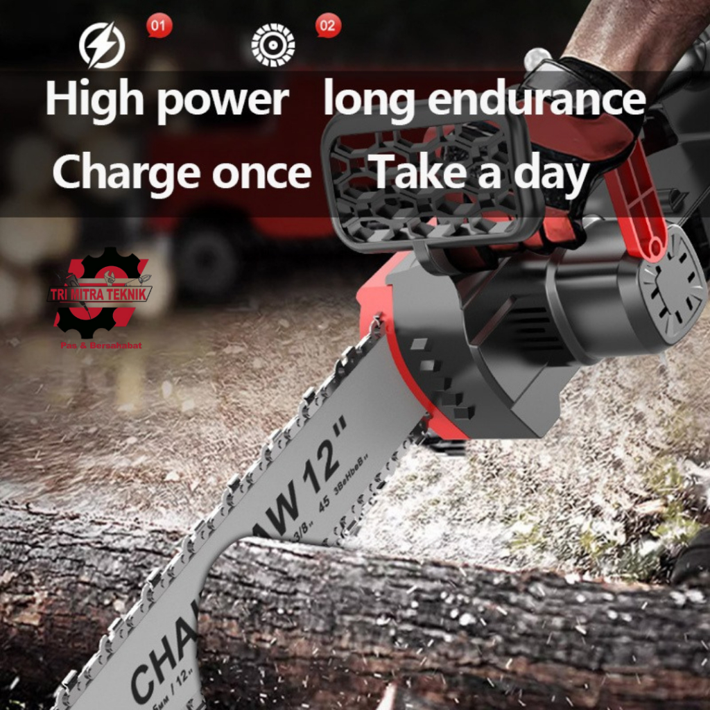 STR Chainsaw Cordless 12 Inch/ Gergaji Rantai Elektrik Mini 12 Inch 2 Baterai 48V