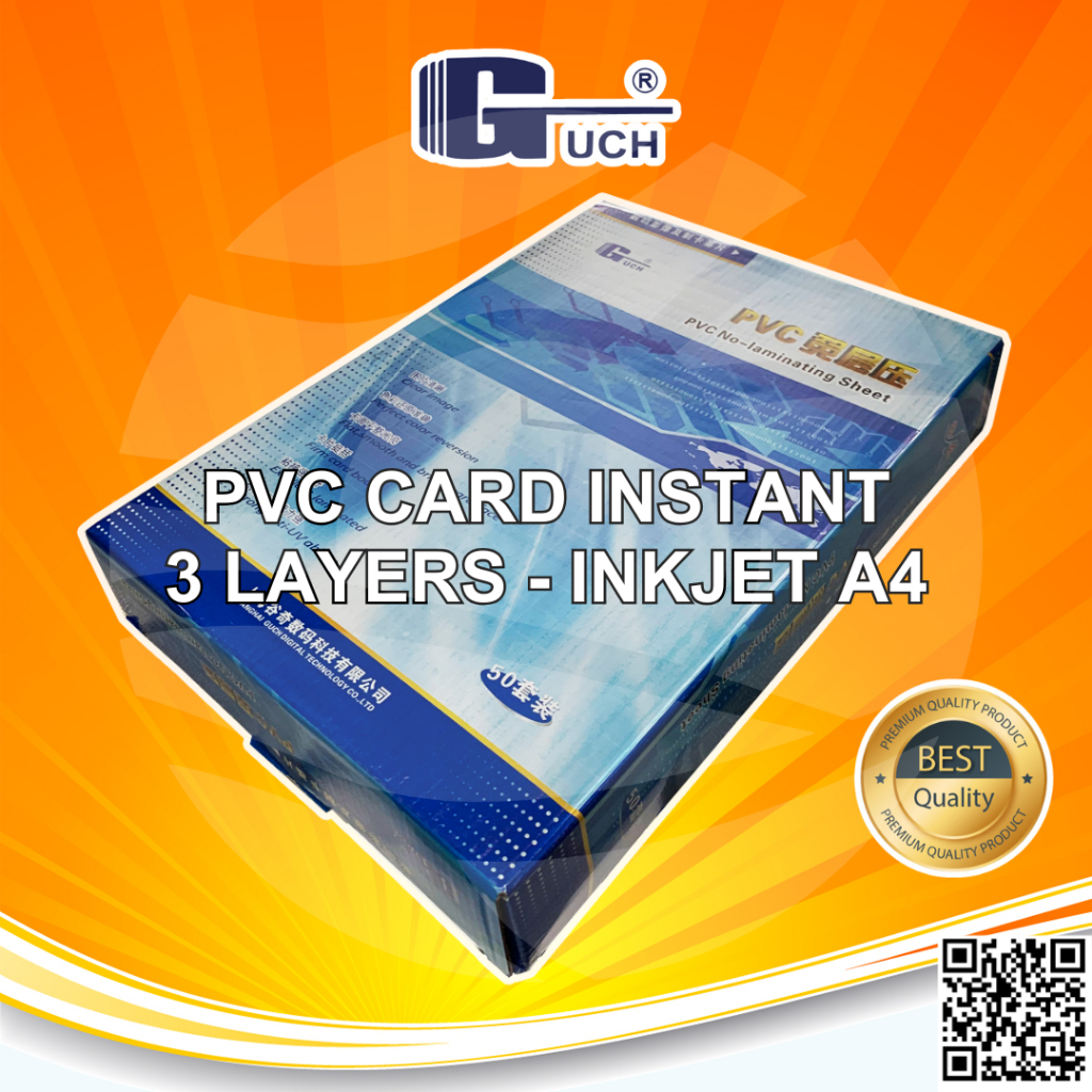 

GUCH PVC ID CARD PET Instant Printer Inkjet A4 0,76 mm Dye Pigment Member Card / ATM / Kartu Anggota Pack isi 50 Set