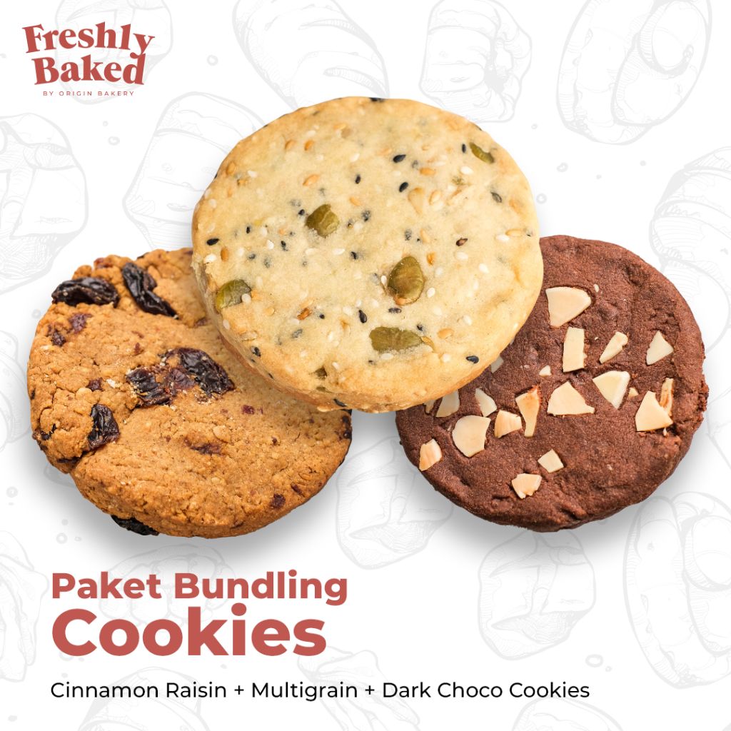 

Special Bundling Cookies: Gluten Free Cinnamon Raisin Cookies + Multigrain Cookies + Dark Choco Cookies - Single Pack
