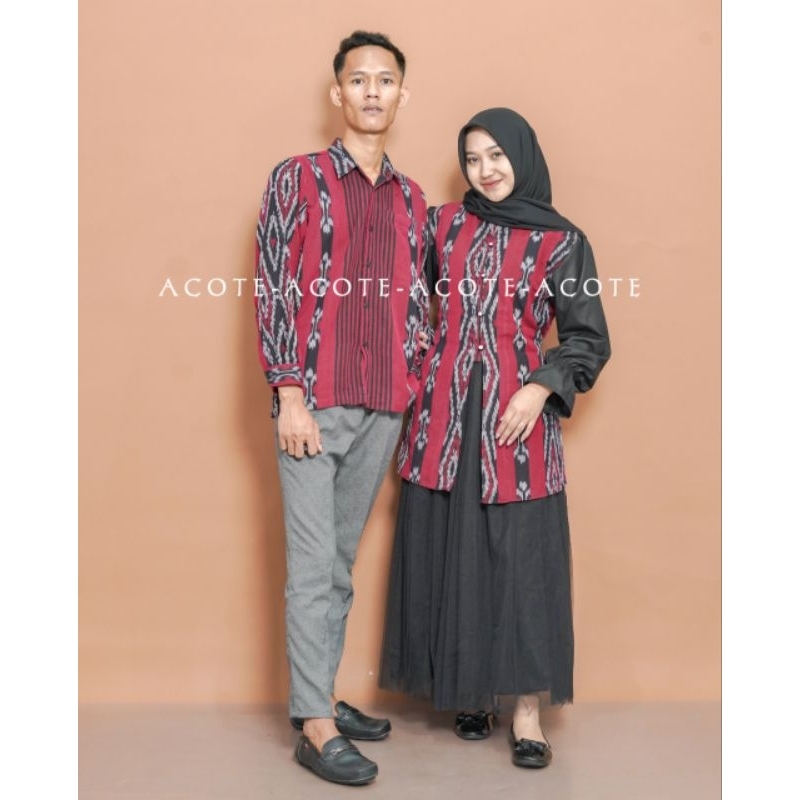 ACOTE BAJU TENUN SET RANIA MAROON ATASAN ROK TUTU DAN KEMEJA TENUN