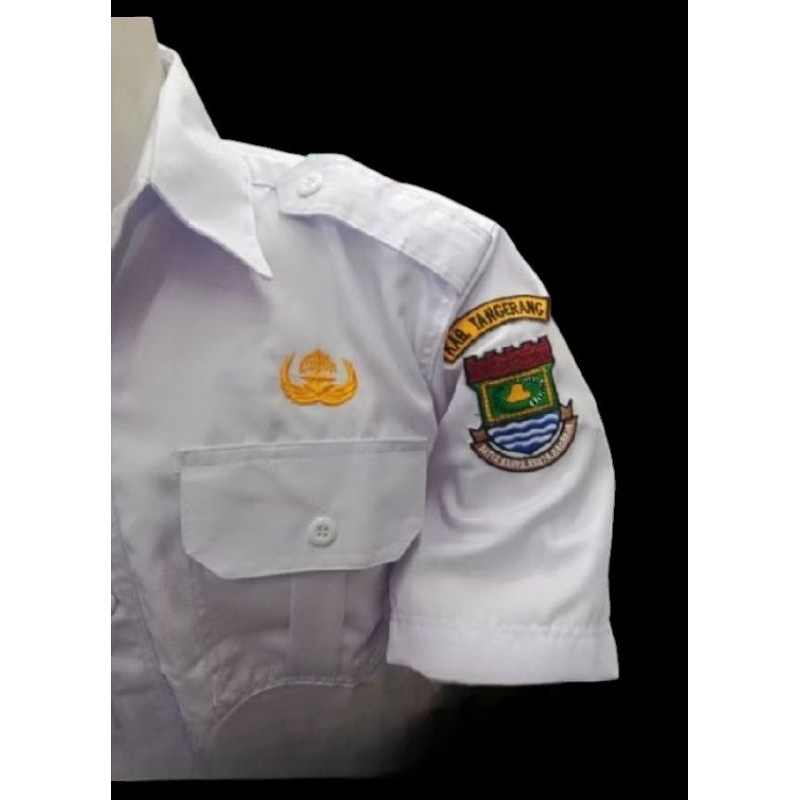 kemeja PNS/korpri lengan pendek putih bordiran