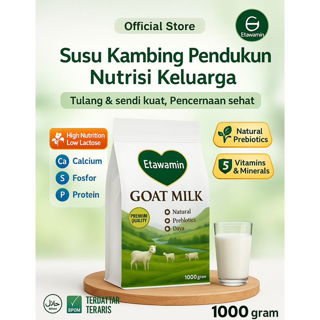 

Susu Kambing Bubuk 1 kg - Lebih Murni, Tanpa Susu Sapi, Cocok Untuk Keluarga dan Diet Sehat