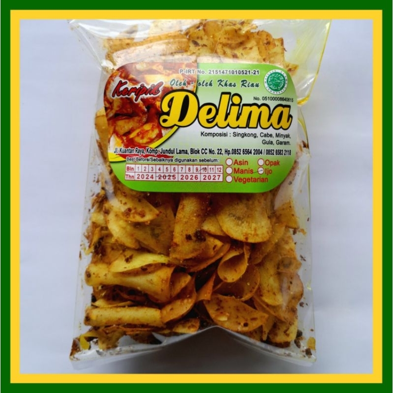 

Kripik Singkong DELIMA Tipis Cabe Ijo Cemilan Khas Riau 200 Gram