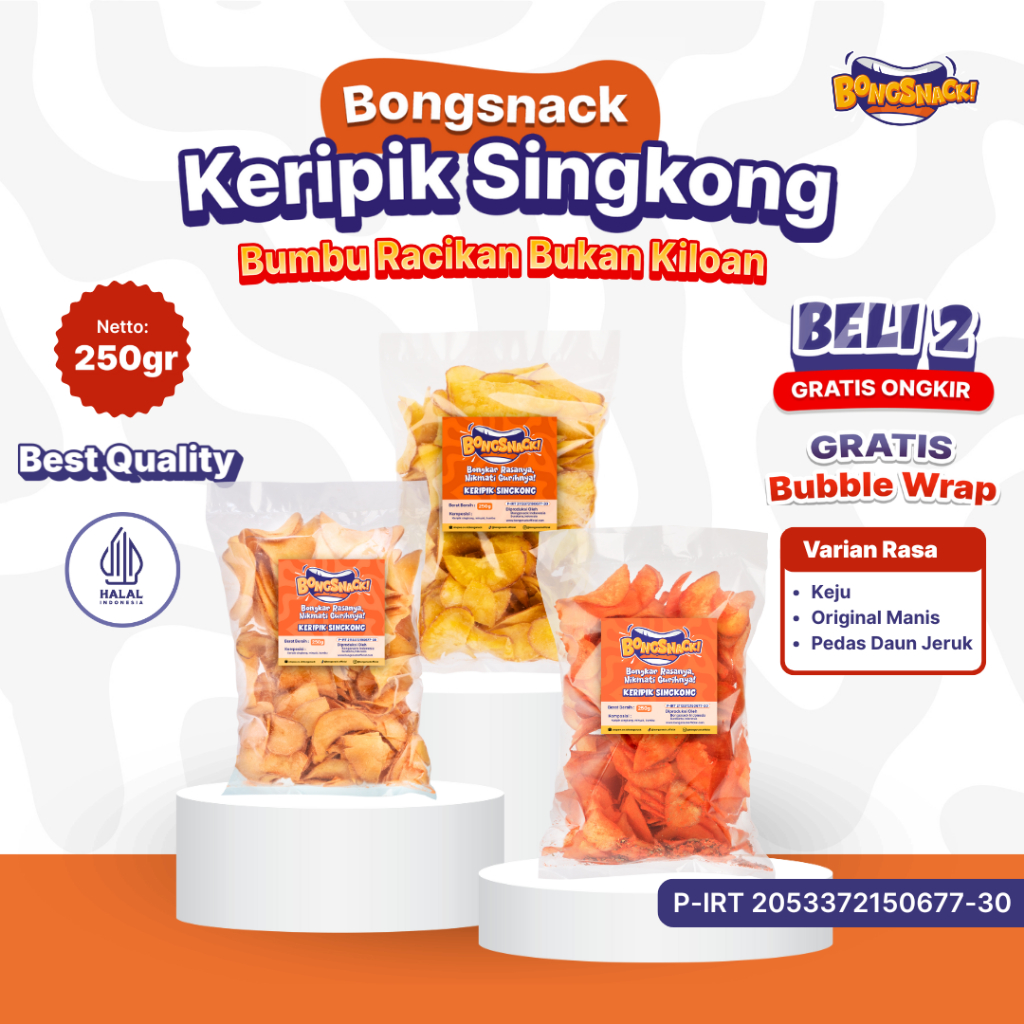 

BONGSNACK Cemilan Keripik Singkong- Isi 250gr Varian Rasa Cemilan Enak