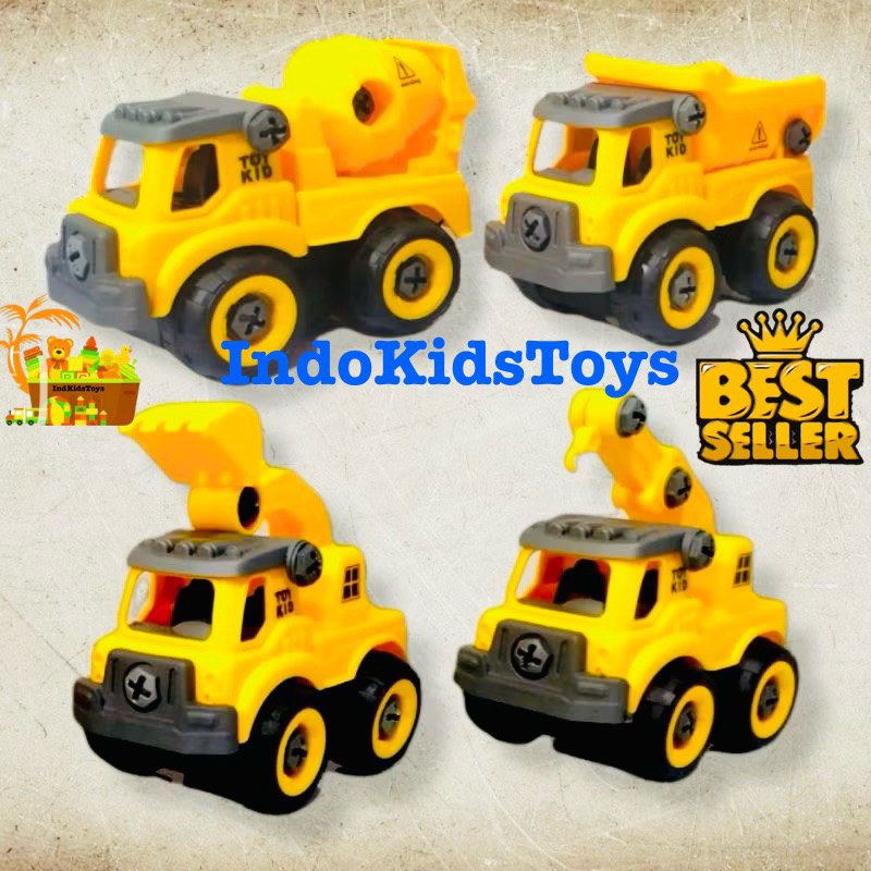 Mainan Edukasi Anak-anak Truck Bongkar Pasang DIY Seri ( Kontruksi , Damkar & Militer/Army )