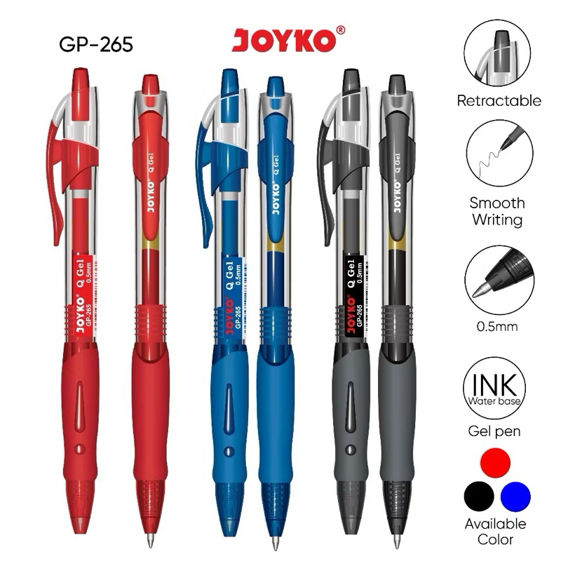 

JOYKO GEL PEN QGEL GP-265 PENA PULPEN JOYKO CETEK HITAM BIRU MERAH GP265 REFILL PEN Q-GEL GP-265 [BOX]