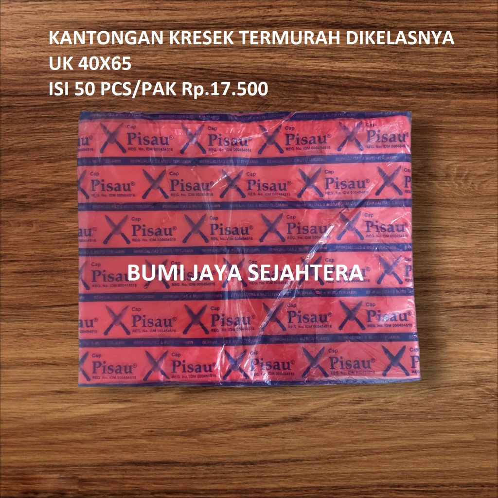 KANTONG PLASTIK KRESEK BESAR KUAT cap MIKASA I UKURAN 40X65 cm merah biru hijau kuning isi 50 perpak