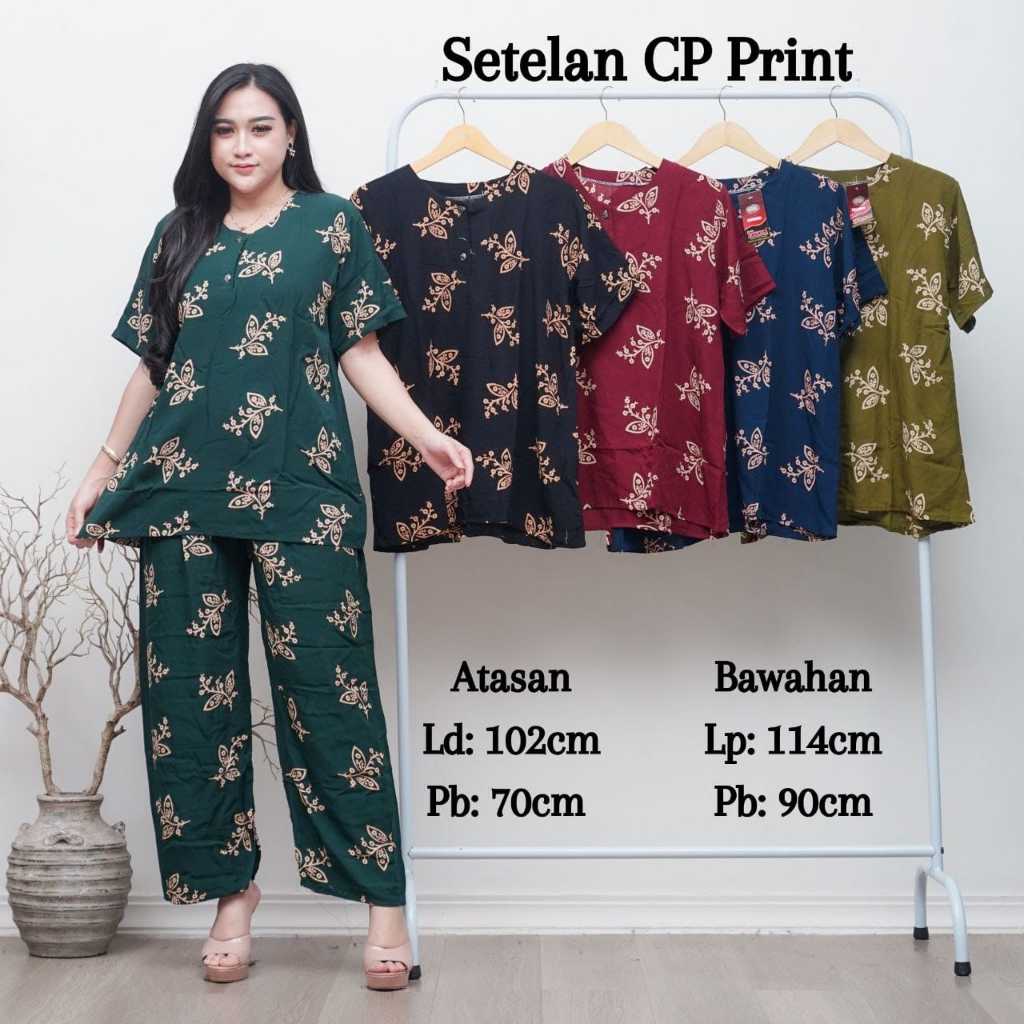 Setelan Celana Panjang Kulot Print Motif Batik Pekalongan  Bahan Rayon Adem Set Baju Tidur Wanita