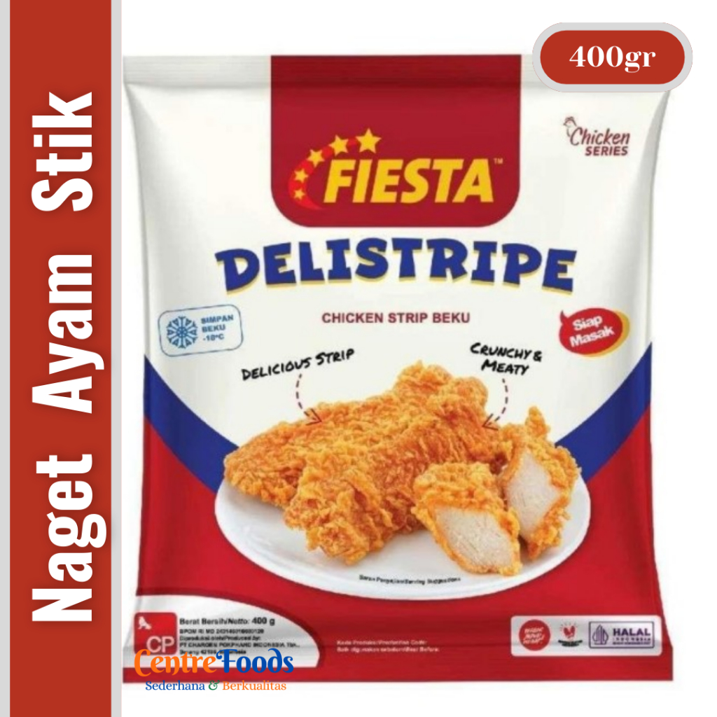 

Naget Ayam Stik - Delistripe Chicken Strip Fiesta | 400gr [ Harga Per BKS ]