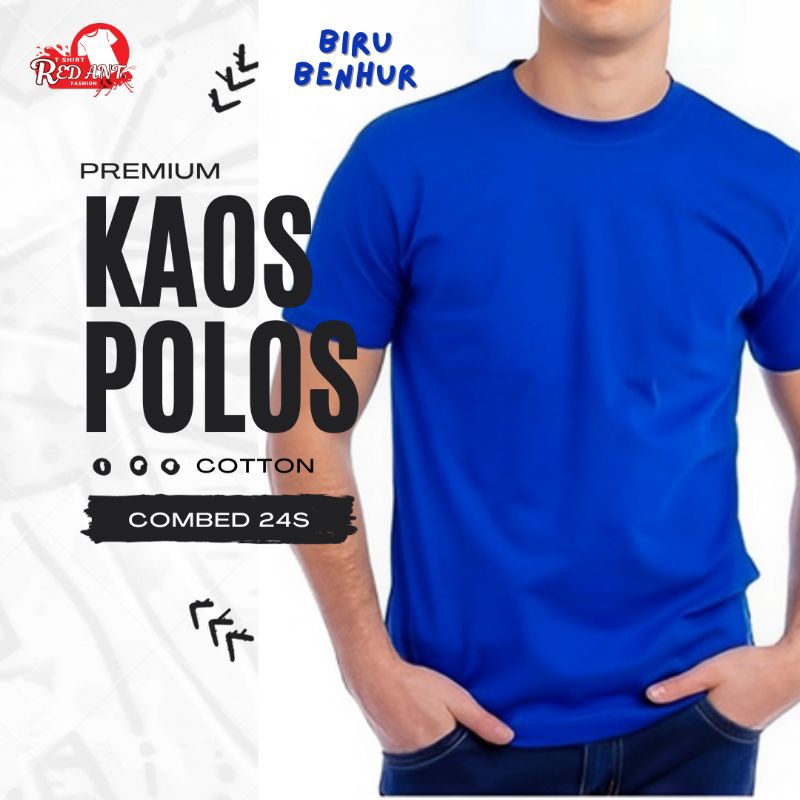 Premium Kaos Polos Cotton Combed 24s Biru Benhur