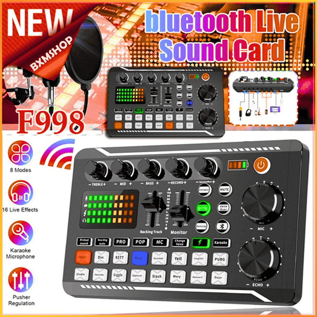 COD PAKET LENGKAP Alat Live Streaming Soundcard F998+Mikrofon Kondenser BM800+Stand Mic 1 Set Full
