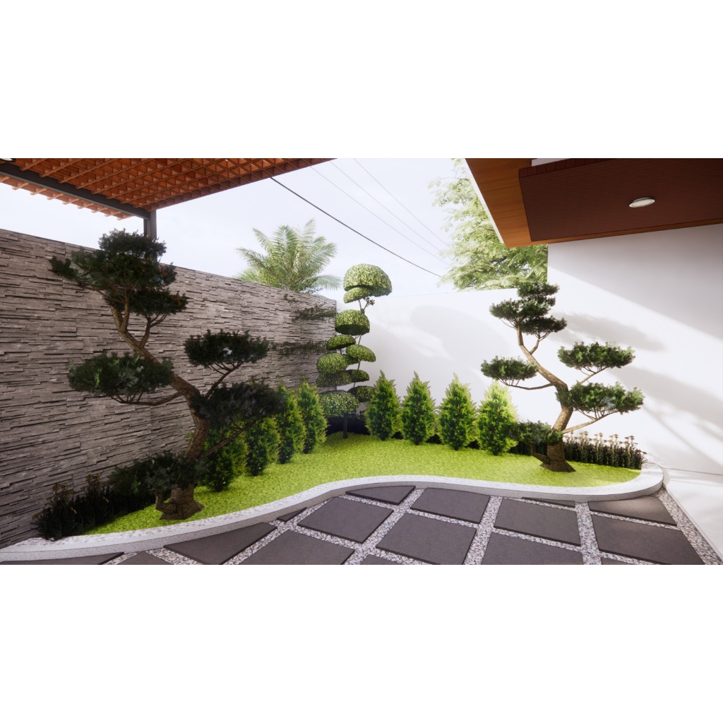 Design 3D taman depan rumah