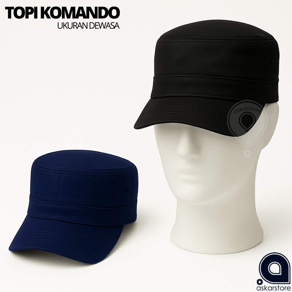 TOPI KOMANDO POLOS DEWASA | Topi Army Pria Model Tentara Kasual Hitam Navy Simpel Kekinian