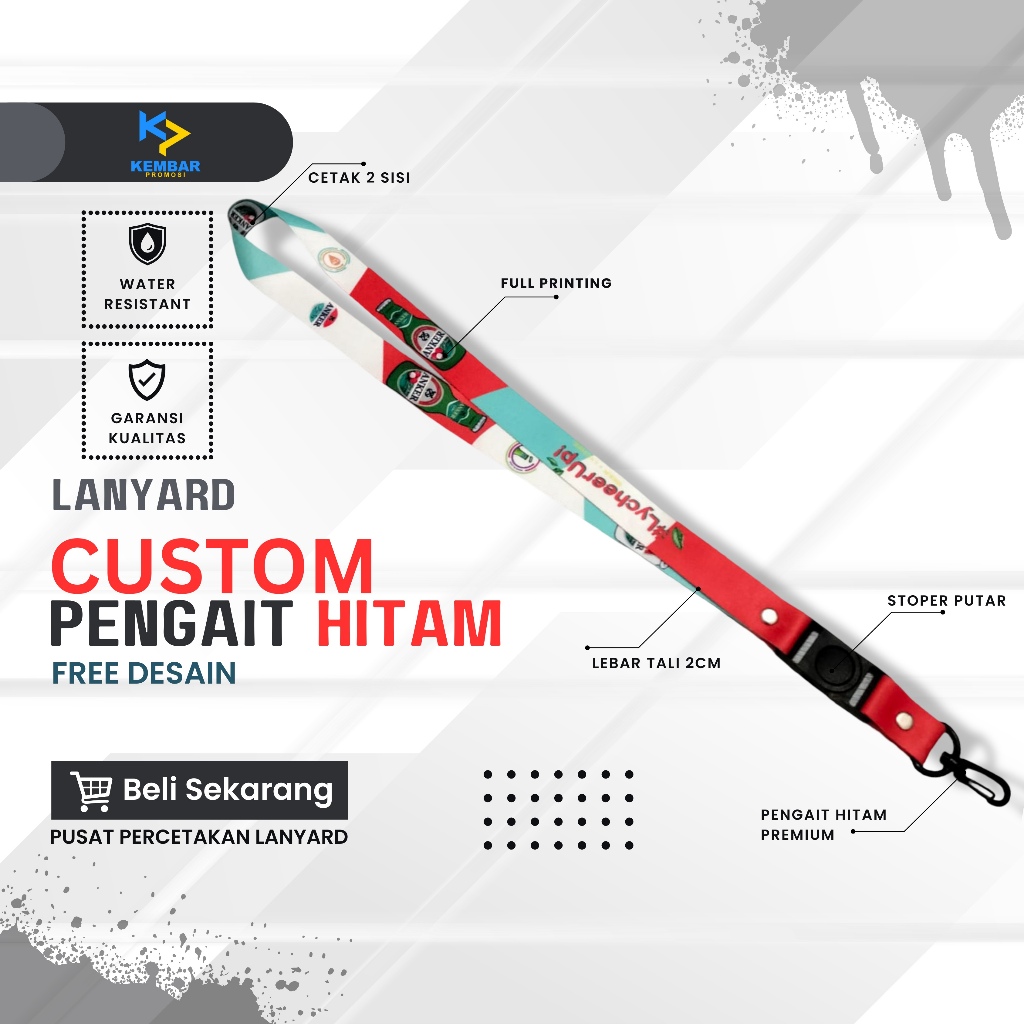 

Lanyard Custom Tali 2cm | Pengait Hitam