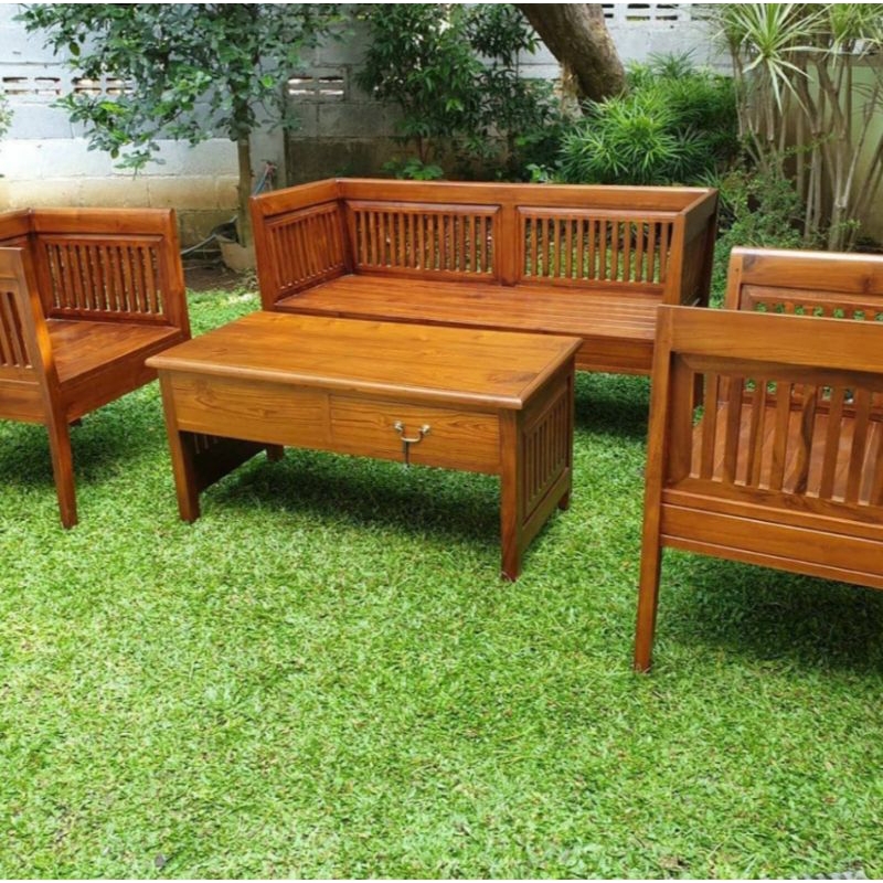 Set meja tamu minimalis jati solid meja tamu minimalis