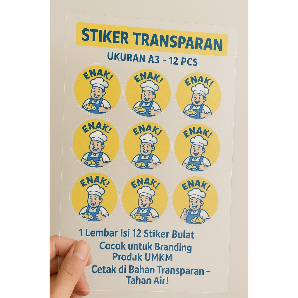 

READY STIKER TRANSPARAN A3 ANTI AIR - COCOK UNTUK PRODUK UMKM