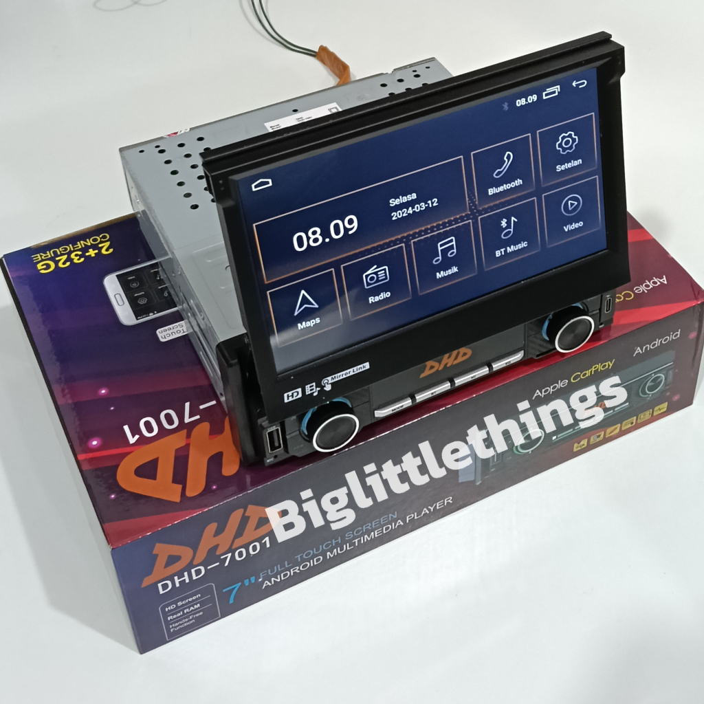 Headunit Android DHD Bodi Single Din Indash Layar Lipat 7 Inch