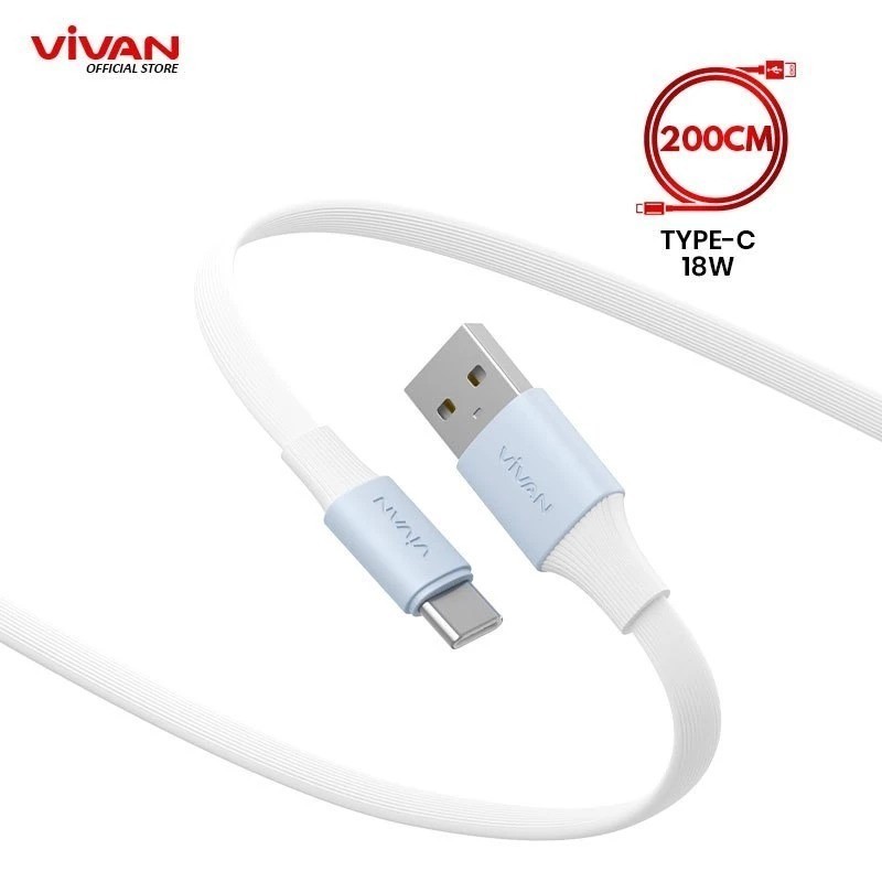 Kabel Data Charger Vivan USB Type C 2m 200cm 2 meter