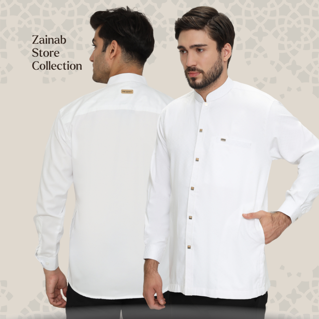 Baju Koko Pria Dewasa Muslim Kemeja Koko Laki Laki Putih Premium Lengan Panjang Manset