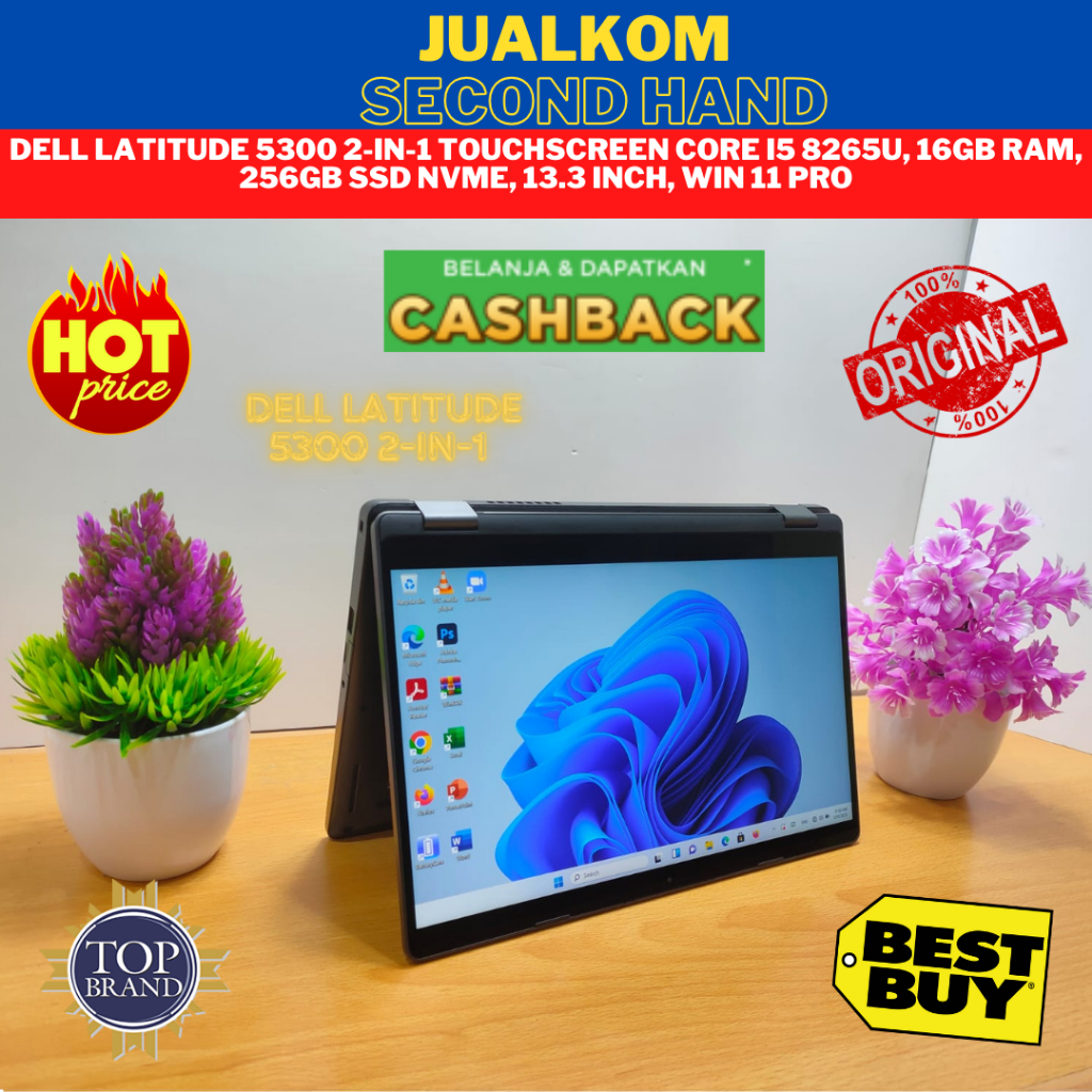 Laptop Second Berkualitas Laptop 2in1 Laptop DELL Laptop Touchscreen DELL LATITUDE 5300 i5 8265U 256