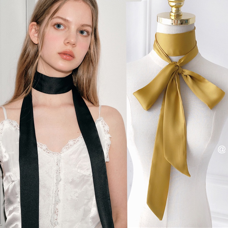 Silk Scarf Multifungsi Wanita – Syal Kecil Polos Panjang untuk Leher, Rambut, Pinggang, atau Tas