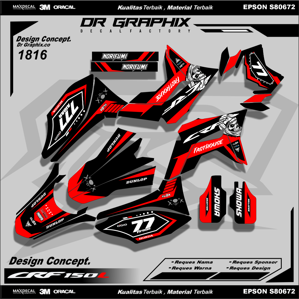 Honda Decal Crf Supermoto Militan / Honda Crf 150l  Fullbody - MIlitan, Premium