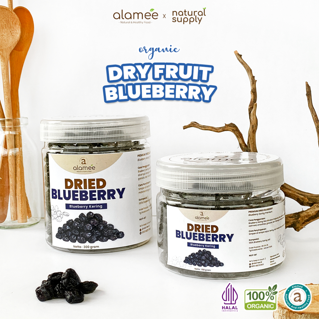 

ALAMEE Blueberry Kering Cemilan Buah Sehat Dried Fruit Blueberry Cemilan Rendah Kalori 300gr