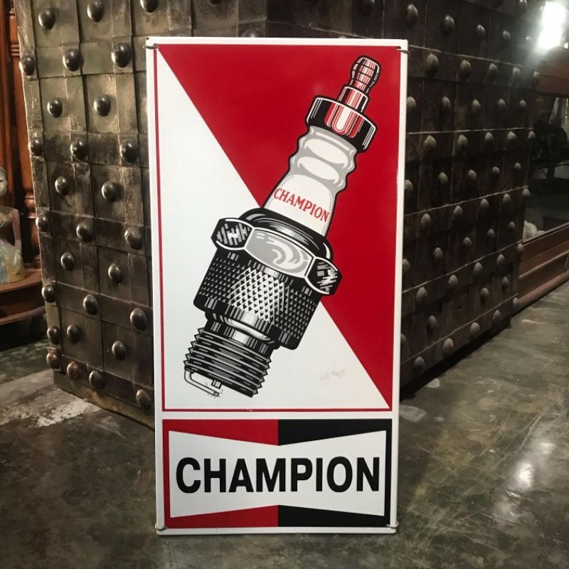 Papan Iklan Enamel Champion Spark Plugs Lawas Jadul Tua