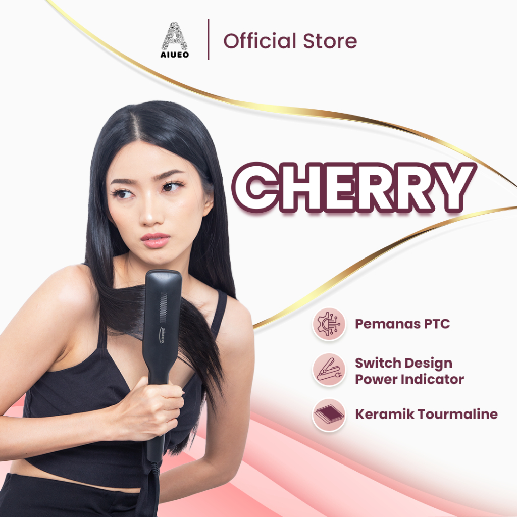 Catokan AIUEO Cherry 2519 - Alat Catok 2in1 Meluruskan dan Keriting Blow Infrared - Catok Curly - Al